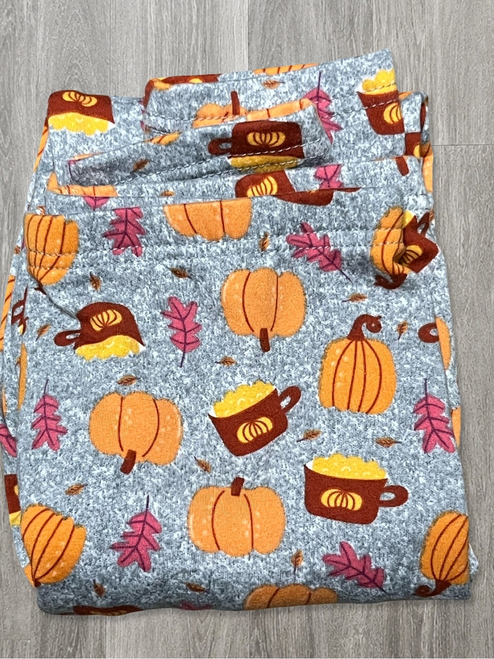 Girls Fall Pumpkin Leggings Size 10/12 Gray Halloween Autum